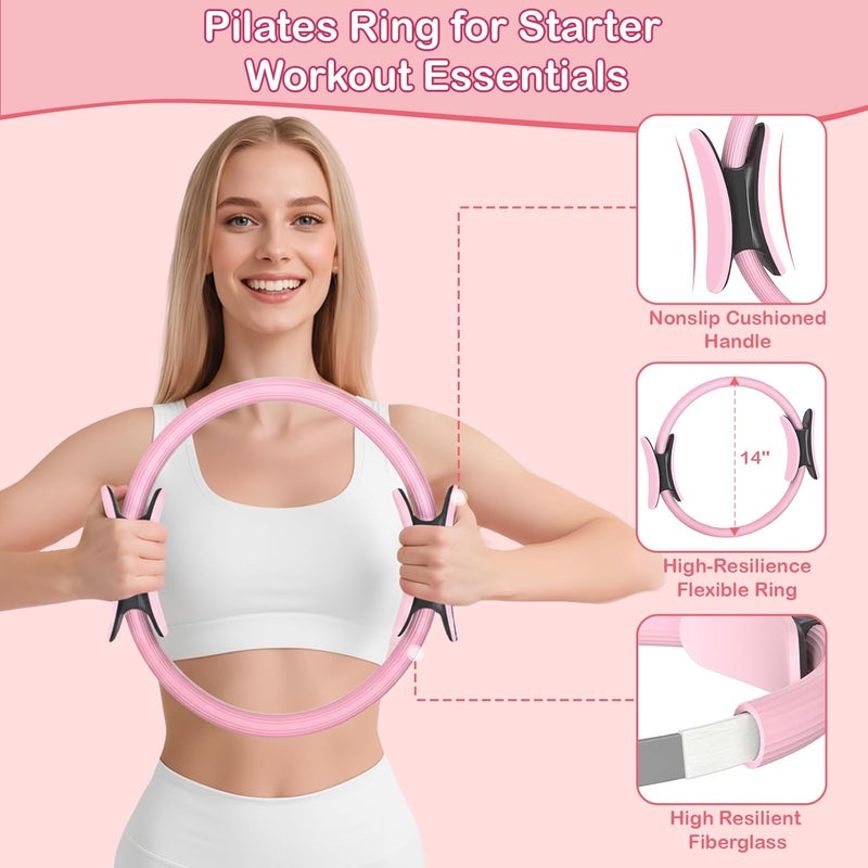 Hoedia 17 PCS Pilates Kit for Women, Pilates Equipment Ring and Ball Set with Resistance Bands, Yoga Strap, Core Sliders, Socks, Bag & Guide for Starter Home Workout Fitness Gym Essentials - Image 3